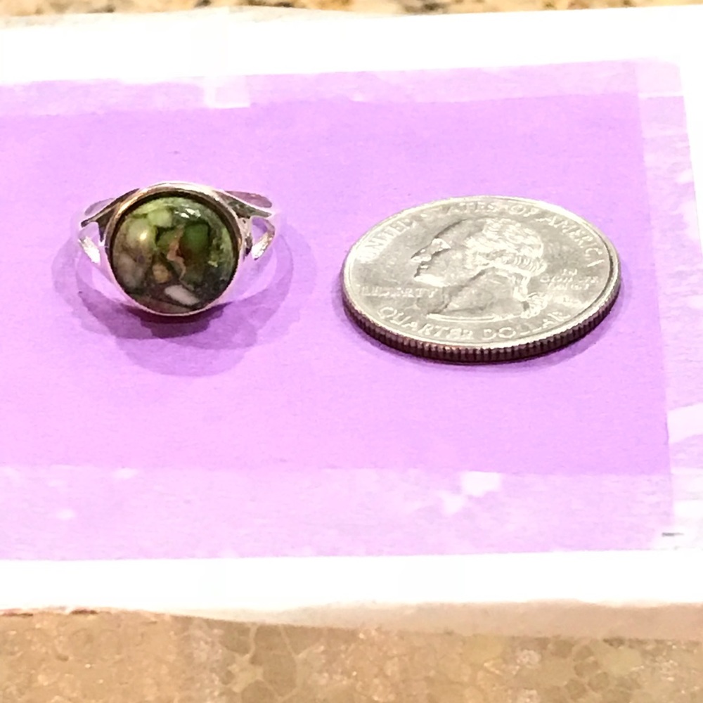 Green Copper Turquoise Silver Ring - image 4